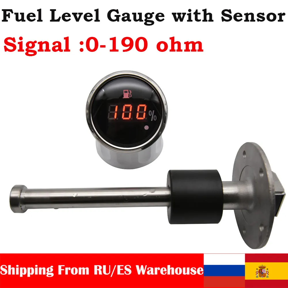 100mm 150mm 200mm 225mm 300mm 600mm Fuel Level Sensors Water Level Sensor For 0-190ohm 52mm Fuel Gauges Red Backlight with Alarm