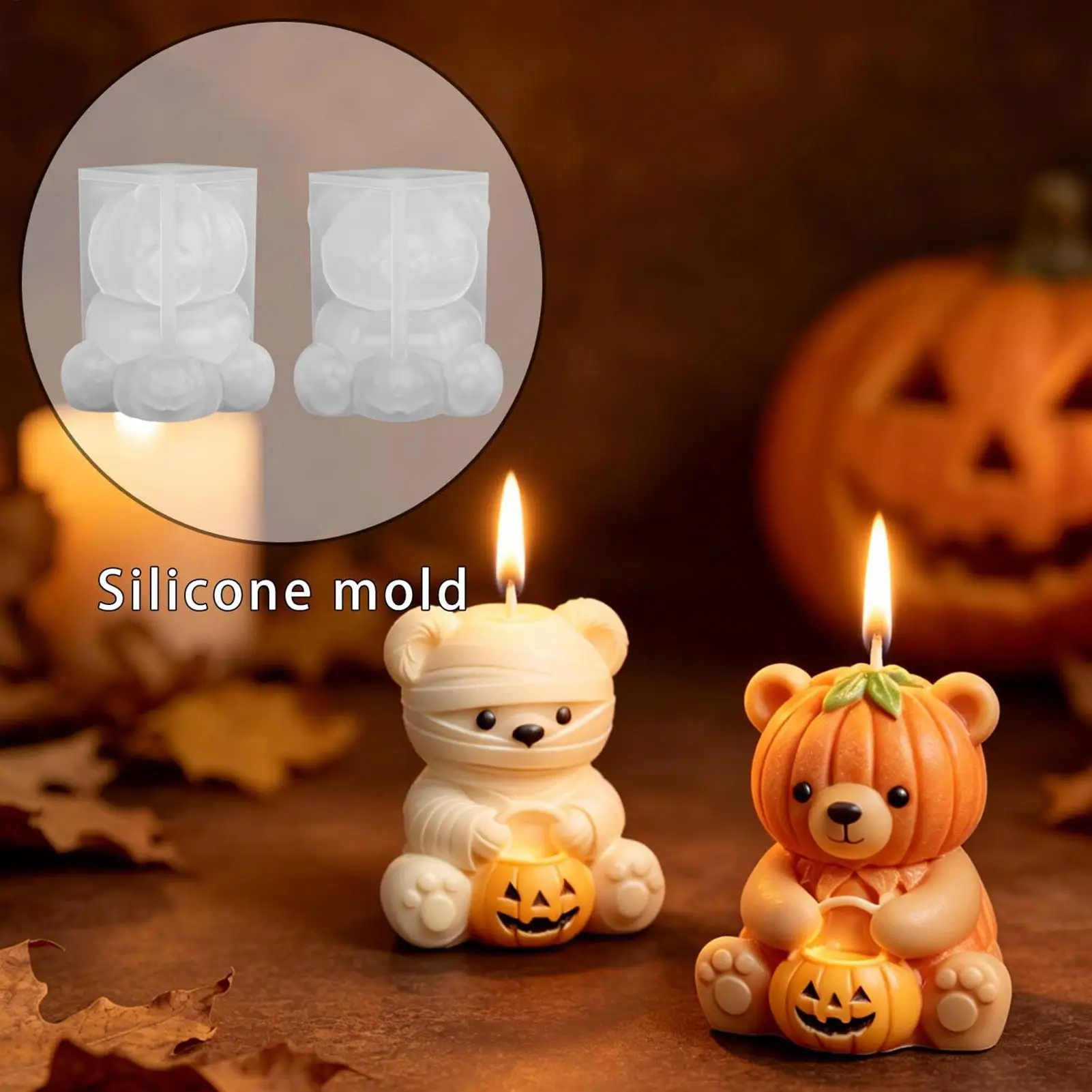 Halloween Candle Mold 3D Silicone Bear Shaped Mummy Craft DIY Resin Casting Epoxy Plaster Soap Mould Home Party Decor Gift