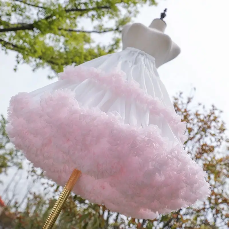 MAGOGO Lolita Double-Layer Rainbow Cloud Petticoat Women Boneless Soft Tulle Skirt Mid-Length Violent Puffy Daily Underskirt