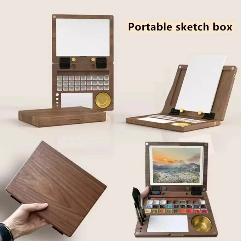 Portable Multi-functional Wooden Watercolor Box Students Travel Sketch Painting Palette Gouache/Oil Painting Box Art Supplies