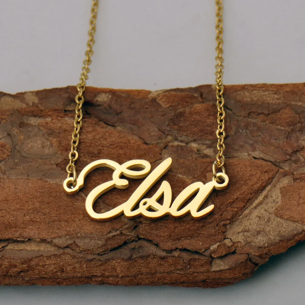 

GR859C Elsa Name Necklace for Women Personalized Stainless Steel Gold Pendant Femme Mothers Jewelry Gift
