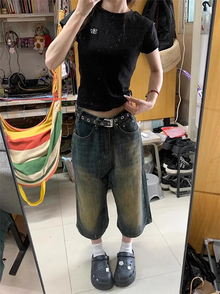 

Women Jeans Trousers For Woman Button Fly Zipper Closure Belted Buckle Adjustable Waistband Female Clothing Denim Fashion Basic