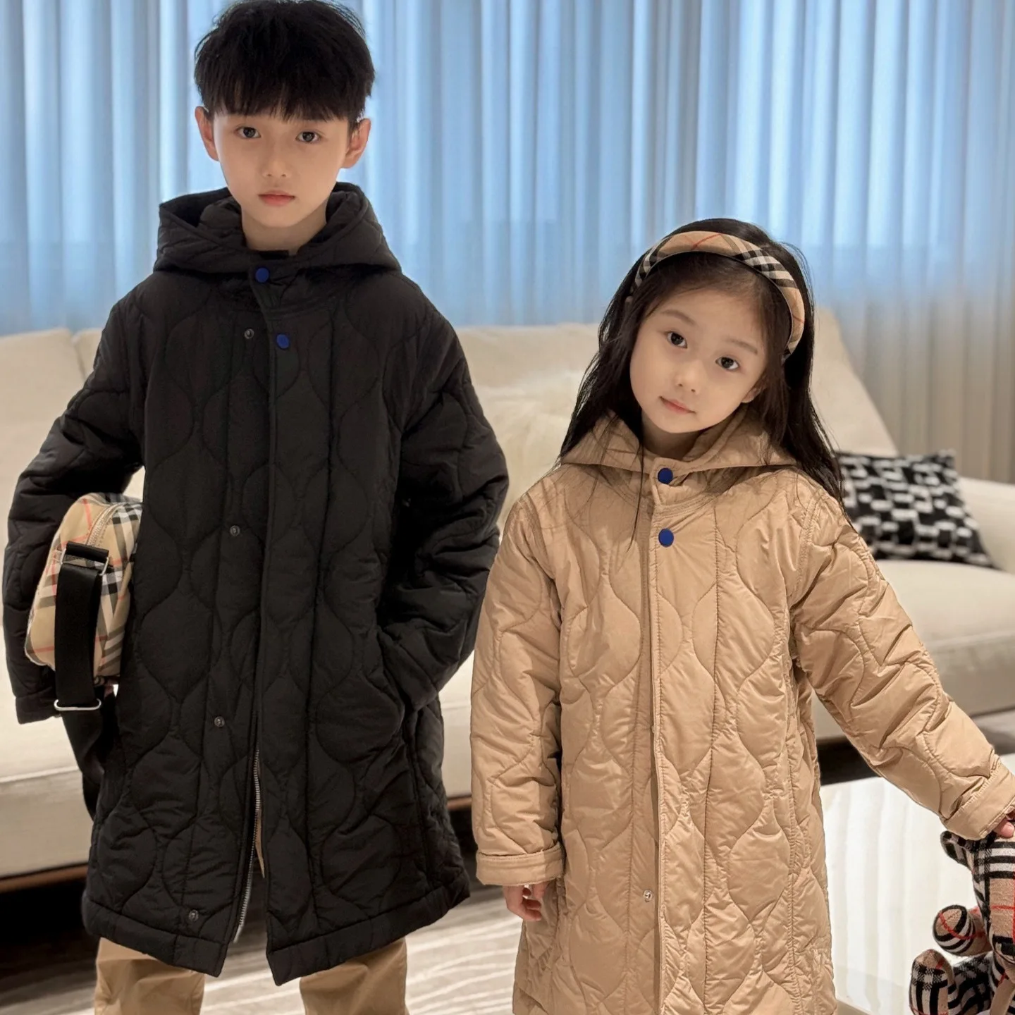 

Fall Winter New Children Solid Color Down Jacket Boys And Girls Thickened Jackets Hooded Casual Long Overcoat Boutique Coat
