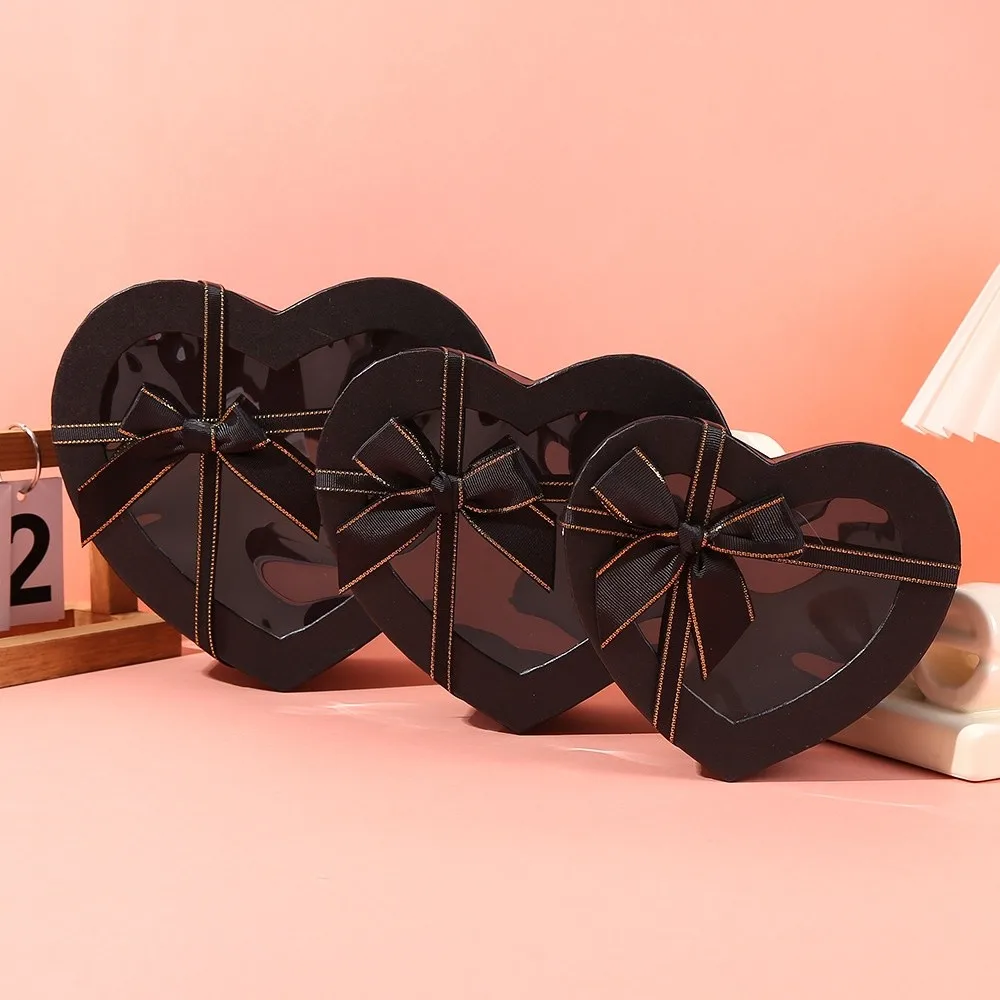 Neue herzförmige Geschenkbox, transparent, mit Deckel, Verpackung, Papierbox, Schleife, Geschenkboxen, Valentinstag – Detail 8