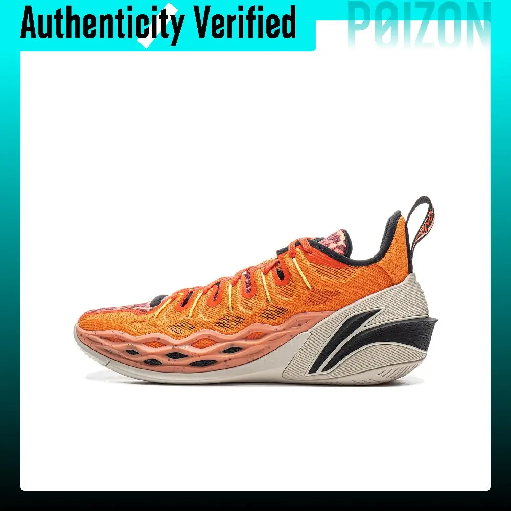 Li Ning Buckets Cushioning Slip Resistant Breathable Low top Basketball Shoes Men's Sun Orange ABAV051-1