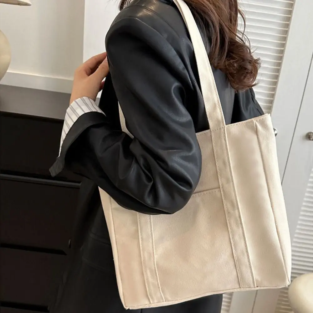 

Solid Color Large-capacity Canvas Bag Comfortable Handle Blank Canvas Single-shoulder Bag Multi-functional Zipper Closure