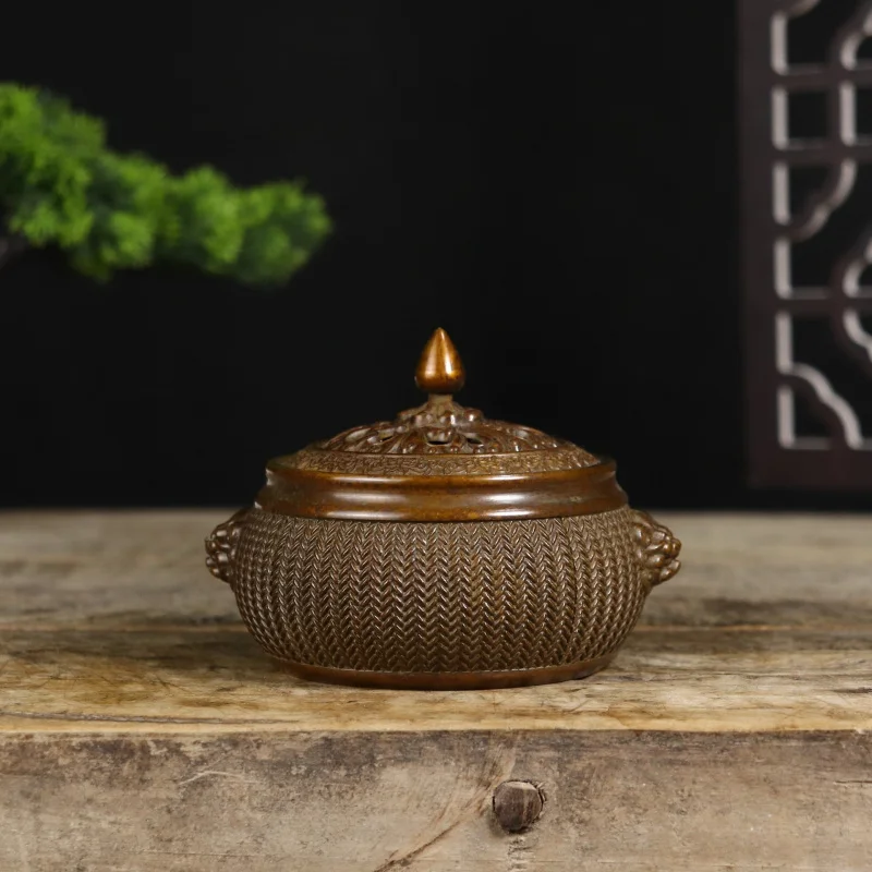 

Antique Style Lion Ear Bamboo Weaving Pattern Incense Burner for Home Indoor Coil Incense Sandalwood Burner Home Decor with Ince