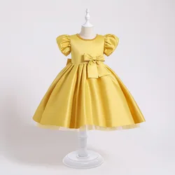 Children's dress princess dress girl big bow satin little girl flower girl wedding dress host piano performance dress