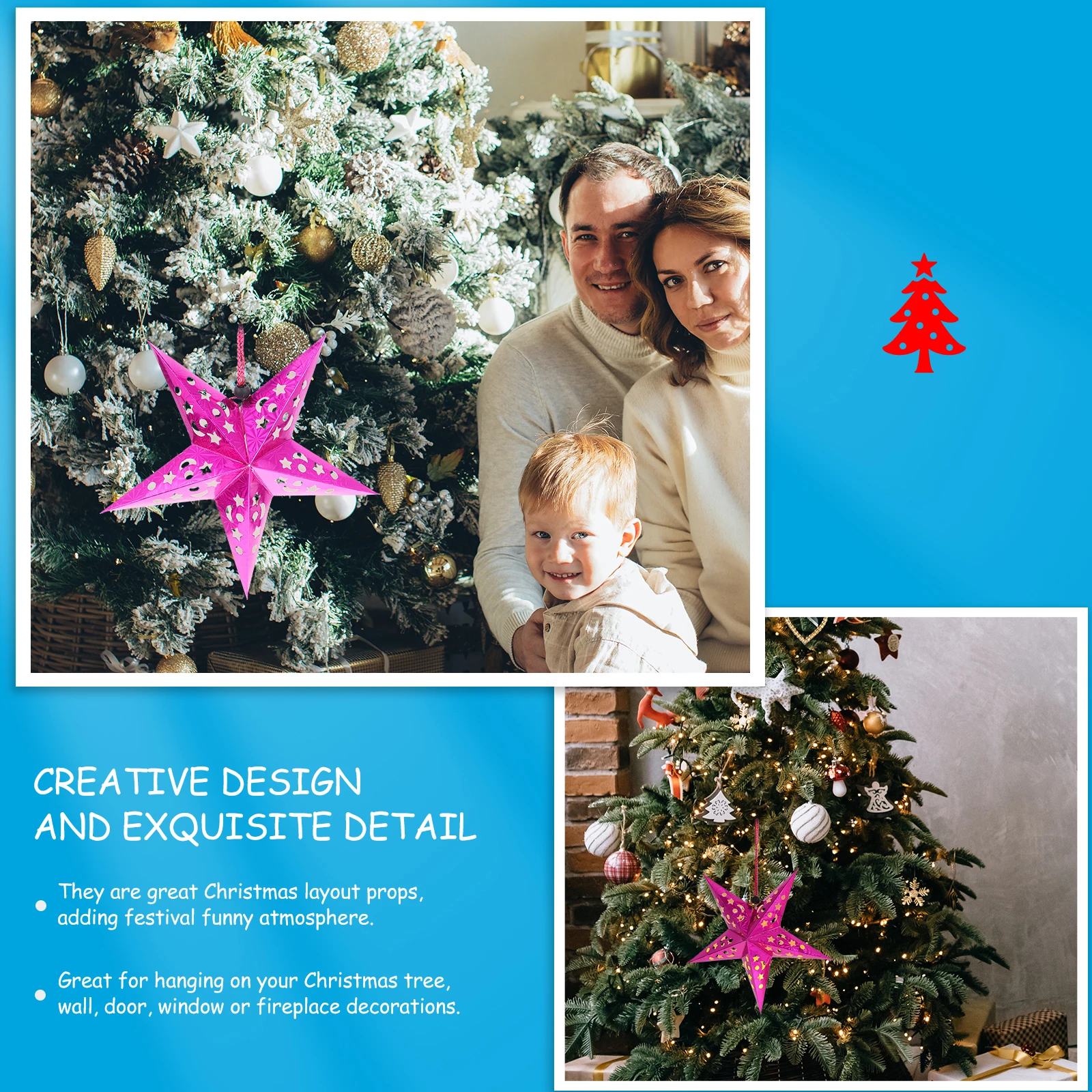 

4Sets Exquisite Star Lamp Decor Christmas Pendant Lamp Simple Color Matching Suitable for Personal Home Cafe Mall Decoration