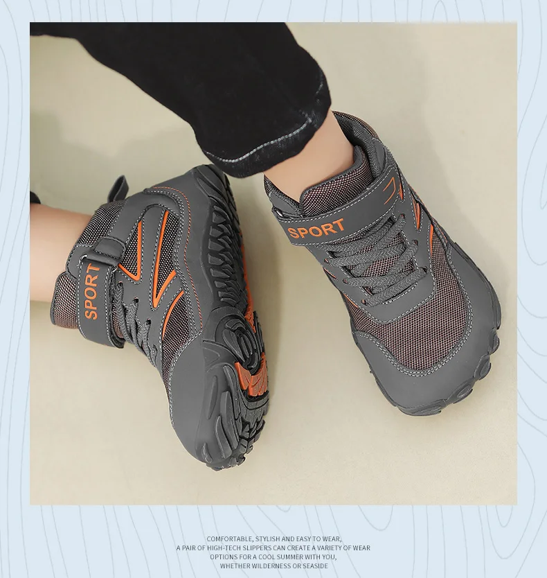 Breite Zehen Kinder Barfuß Stiefel Herbst Winter Wasserdichte Kinder Wanderschuhe Mädchen Jungen Rutschfeste Sportspaziergang Trekking Turnschuhe – Detail 9