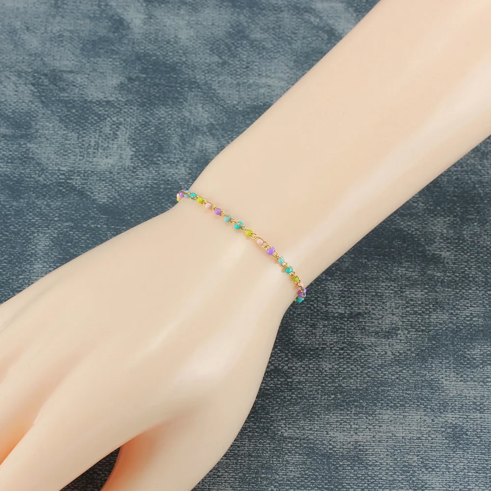 سوار سلسلة من المينا من الفولاذ المقاوم للصدأ للنساء ، ملون ، لطيف ، سحر رومانسي ، مجوهرات نسائية متعددة الألوان ، 7-9 بوصة ، فاخرة