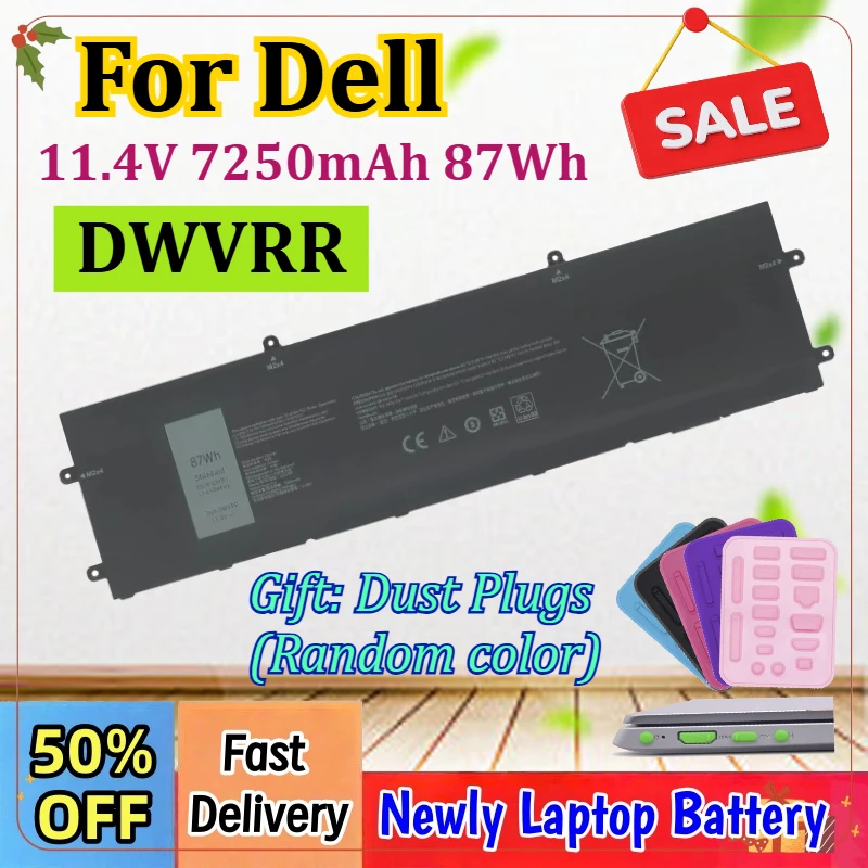

11.4V 7250mAh 87Wh DWVRR Laptop Battery For Dell Alienware X15 R1 R2 X17 R1 R2 Inspiron 16 7620 2-in-1, 817GN 0017GN 0NR6MH