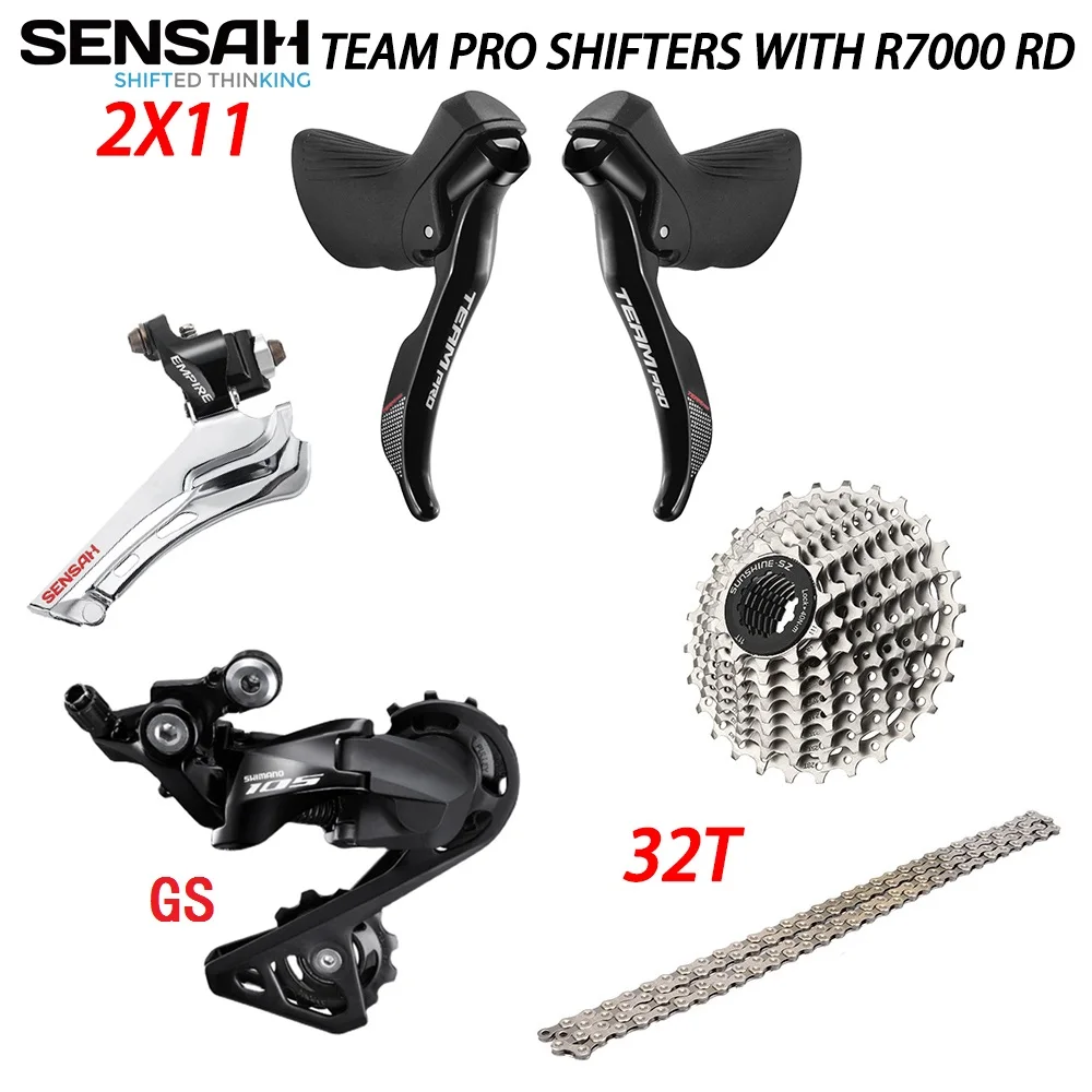 SENSAN 2X11S TEAM PRO Shifter+front Derailleur+R7000 Rear Derailleur+28T/32T Cassette+11s Chain