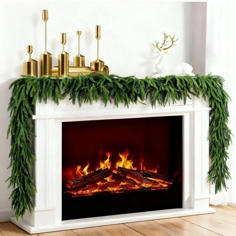 

Упаковка рождественских сосновых гирлянд Norfolk, 9 футов, гирлянда из искусственной зелени Real Touch, полная вечнозеленая сосновая гирлянда для мантии, камин