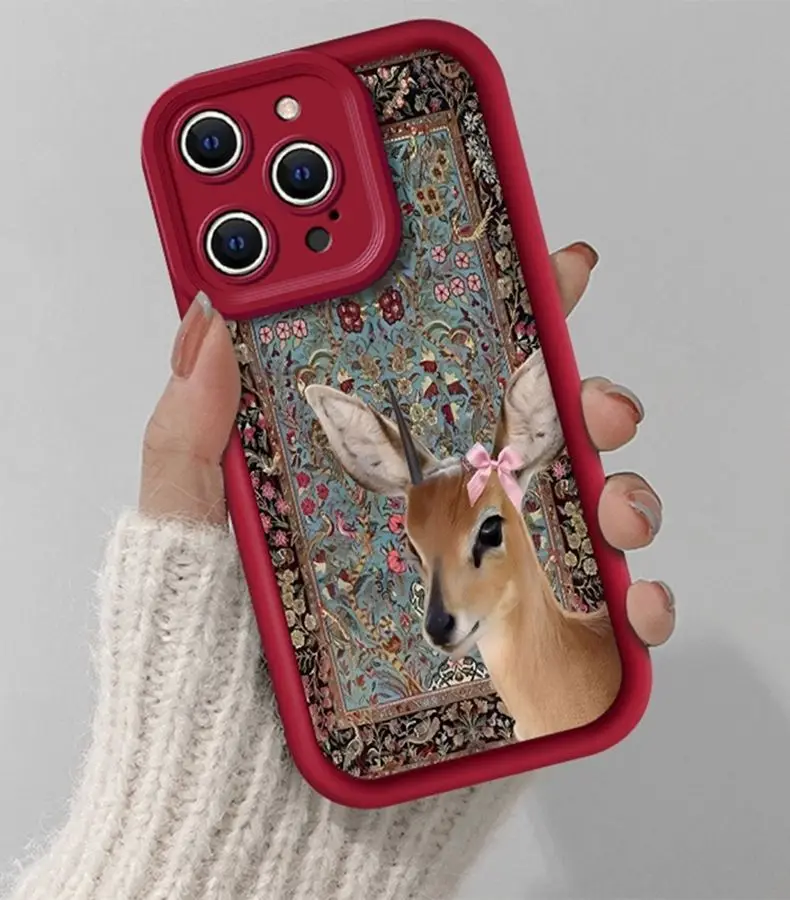 Retro Deer Pink Bow Print  Phone Case For Samsung Galaxy A55 A54 A53 A35 A15 A25 5G S24 S25 22 21 Ultra S23 FE Silicone Cover