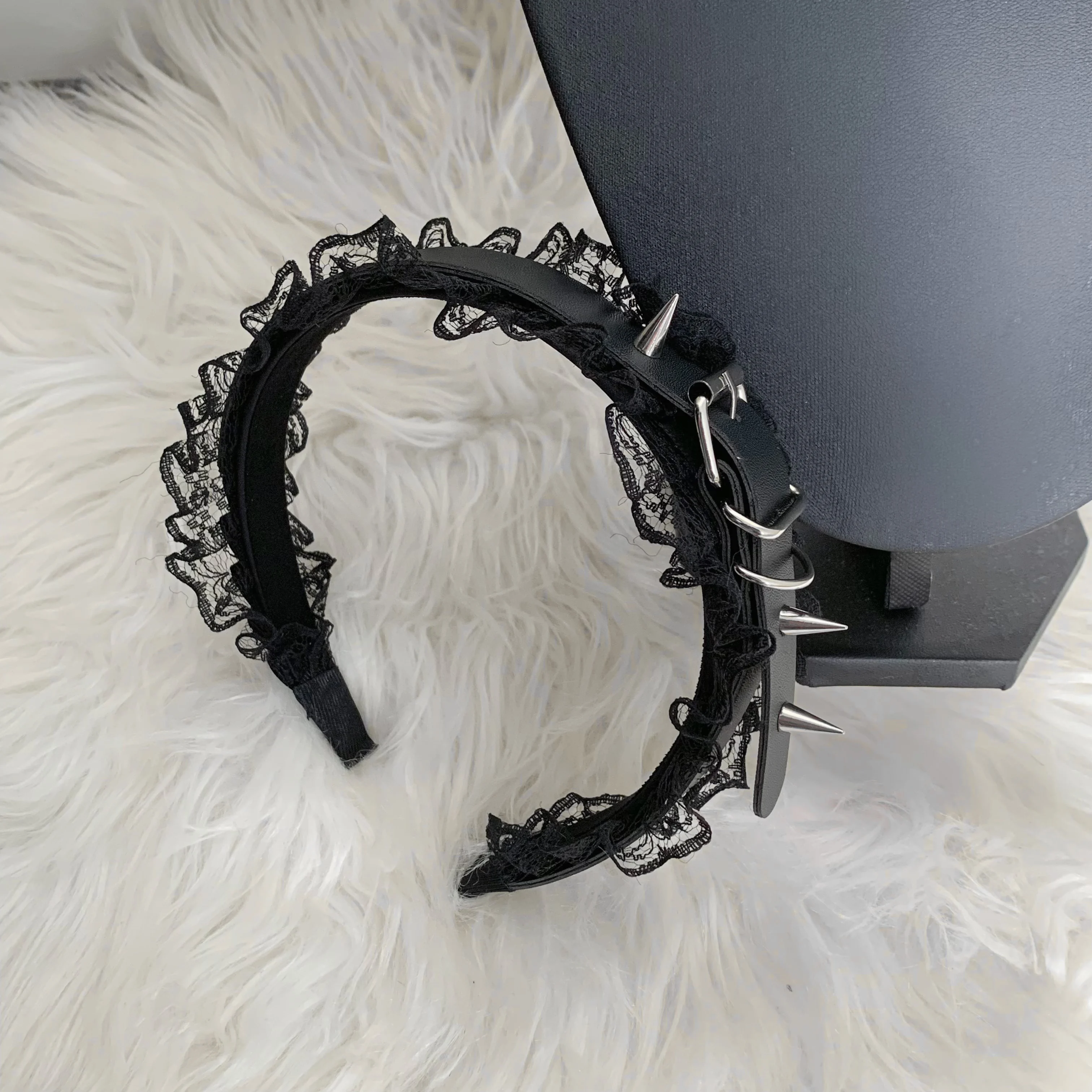 Bandeau de cheveux en cuir avec structure plissée, équipement de sauna sous-culture sombre, accessoires en métal dermatDark Y2K pour filles, polyvalent, nouveau