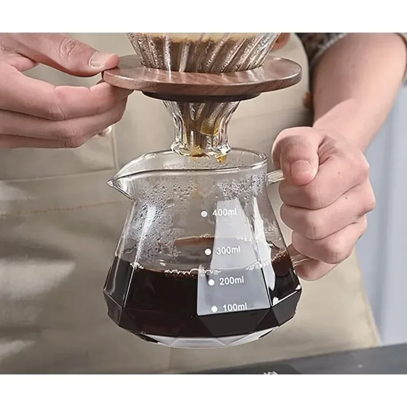 Glass Coffee Server for Drip Coffee Maker,Diamond Fashion Design Glass Coffee Carafe,Coffee Pot with Lid,Pour Over Coffee Filter