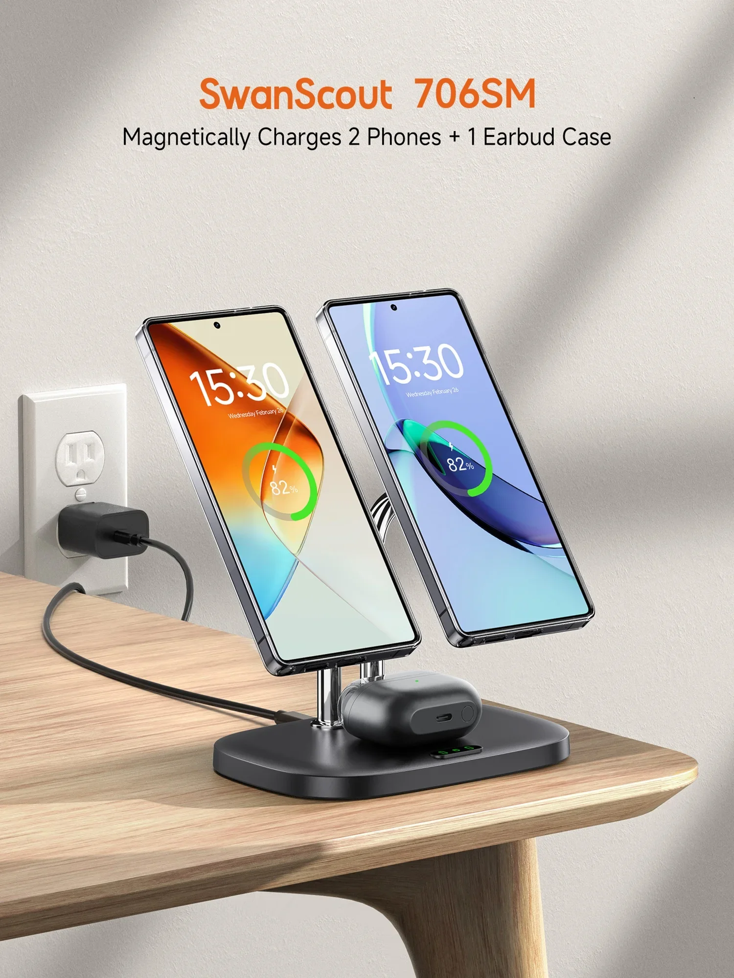 SwanScout 706SM Dual Phone Magnetic Charging Station for Samsung S25 Ultra S24 Plus S23 FE Charger Stand for iPhone 17 16 15 14 - náhled 2