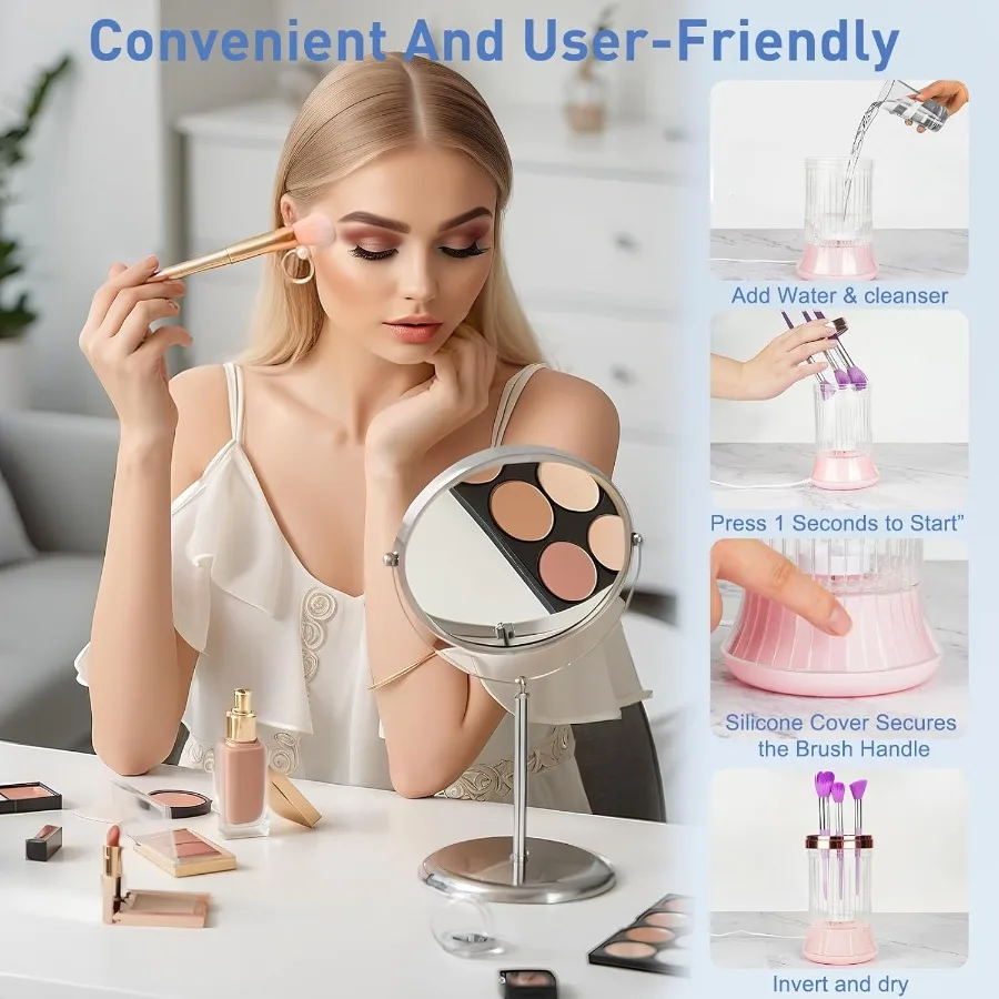 Efficiente detergente elettrico per pennelli per trucco, macchina automatica per la pulizia dei pennelli per trucco, 7000 giri/min, pulizia accurata, silicone multiformato h