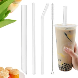 High Borosilicate Sharp Glass Straw Reusable Drinking Straw Set with Brush Bubble Tea Smoothies Cocktails Drinks Bar Accessories