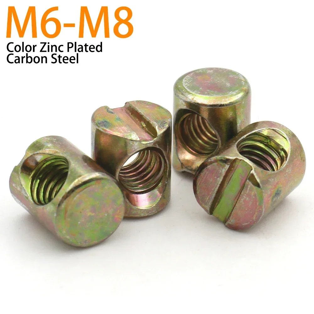 

50/20/10pcs M6 M8 Barrel Bolts Hammer Embedded Nut Cross Dowel Slotted Fittings for Beds Crib Chairs Horizontal Hole Nut