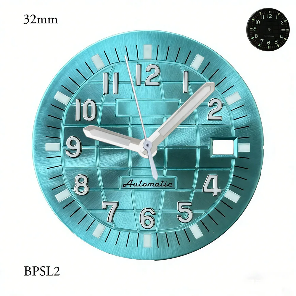 32mm NH35 S Logo Dial Green Gray Rose Gold Brown Grenade Dial for NH35 Movement Green Lumen Hands NH35 AQUANA S Dial WatchMods