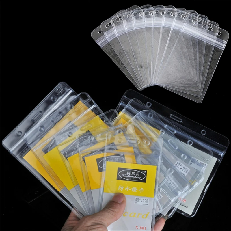 10ชิ้นซิปล็อคกระเป๋าเก็บบัตรกันน้ำแนวตั้งโปร่งใส PVC ที่ใส่บัตรประชาชนกระเป๋าเก็บบัตรพลาสติกกระเป๋าใส่บัตรเครดิตหนังสือเดินทาง