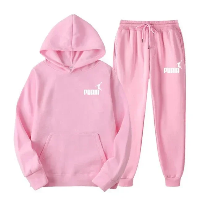 Autumn and winter new men's sportswear set, outdoor cycling windproof and warm men's hooded sweatshirt + pants 2-piece set