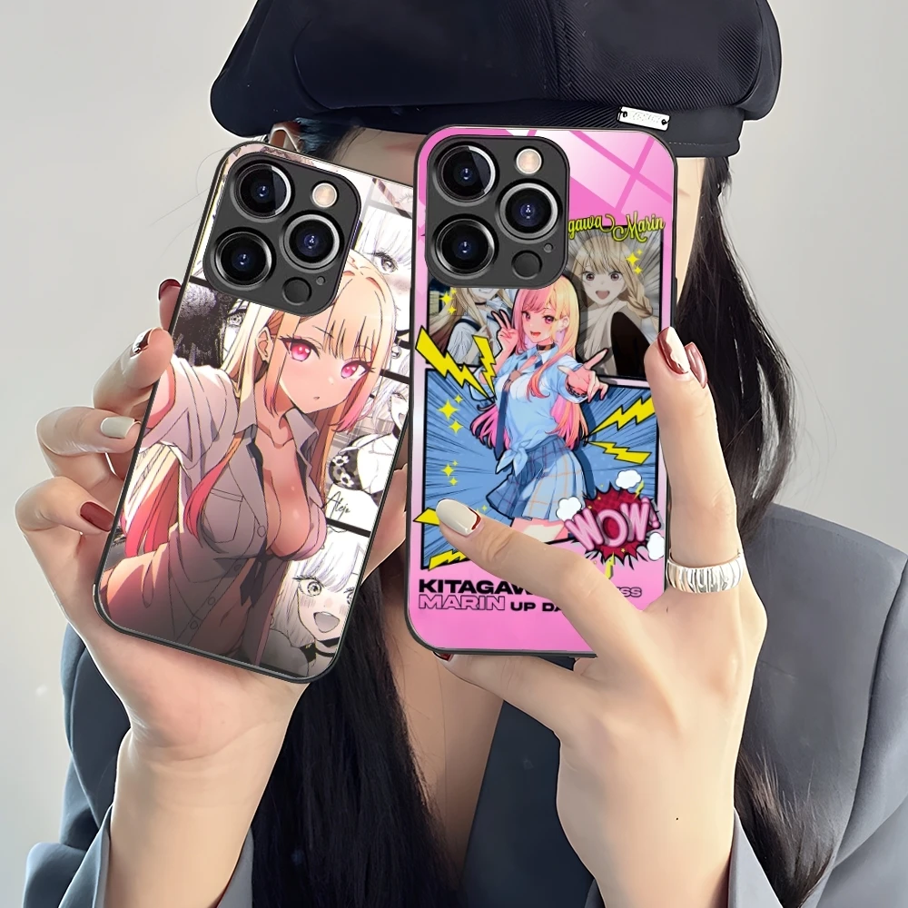 Anime Marin Kitagawa Mobile Cell Phone Case for iPhone 16 15 14 13 12 11 X XR XS 8 Pro Max Plus Mini PC Glass Phone Cover Shell