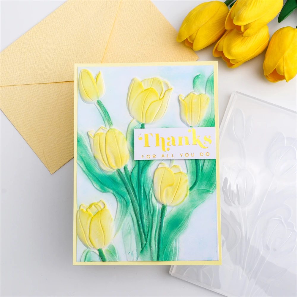 Flowers Tulips 3D Embossing Folder Background Patterns Templates For DIY Scrapbooking Card Making