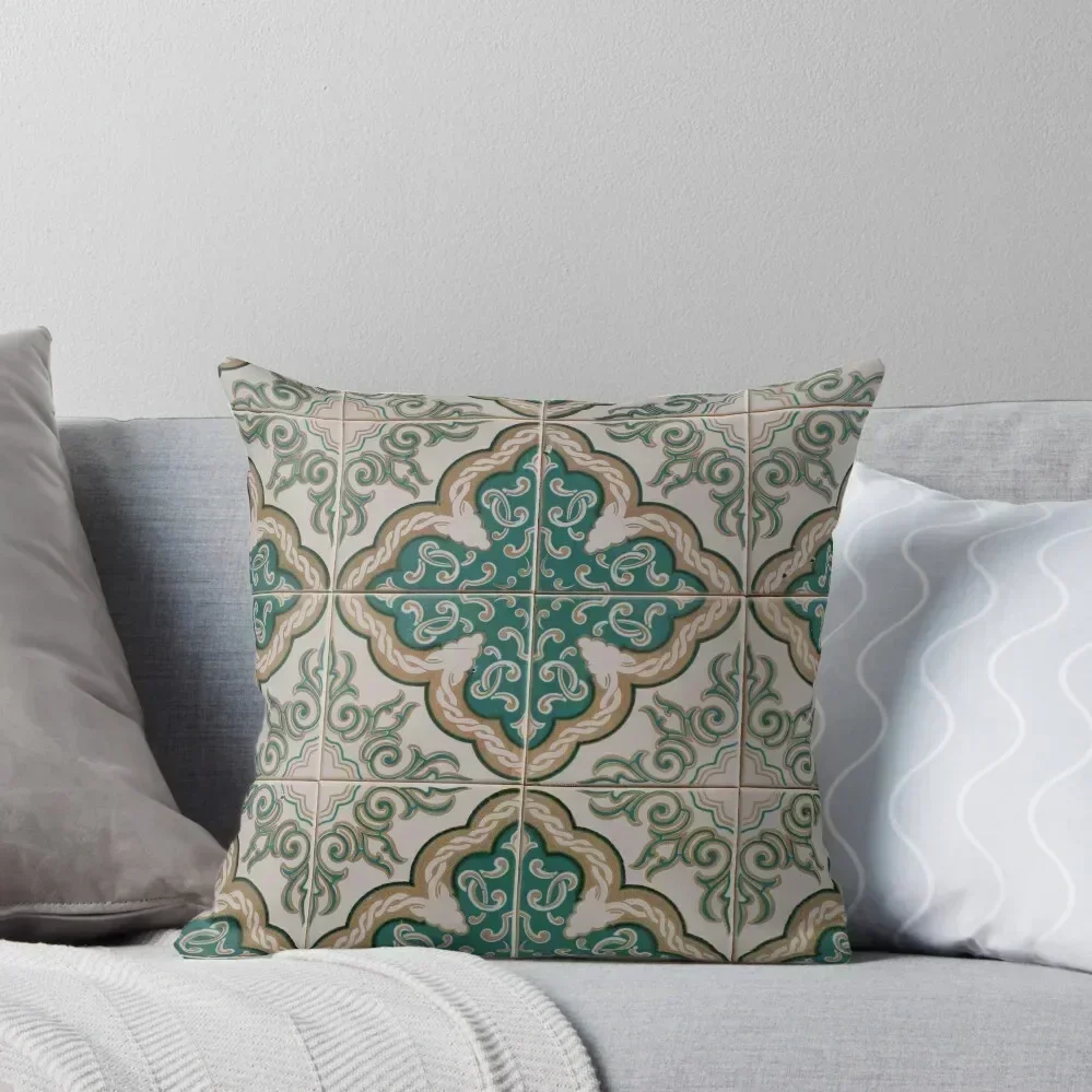 

Green Portuguese Azulejo Tiles Throw Pillow Pillow Cases Decorative luxury sofa pillows pillow