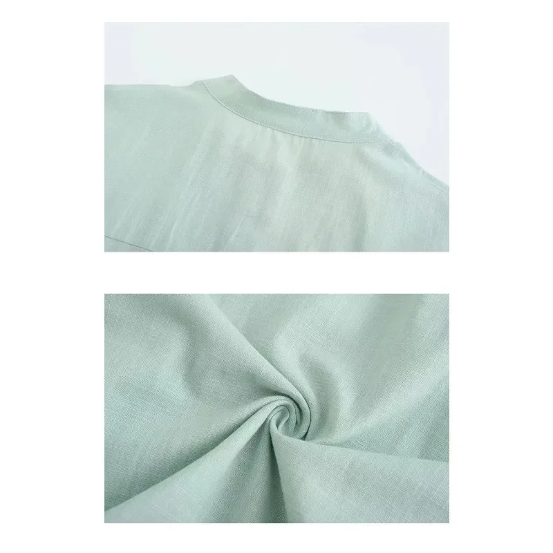 Men Cotton Shirt Long Sleeve Stand-up Collar Men's Tops Black White Shirts Loose Holiday Casual Streetwear Button New Thin Tops