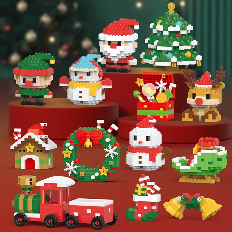 DIY Mini Christmas Building Block Model Santa Claus Snowman Sled Christmas Tree Block Toy Christmas Decoration Party Gifts