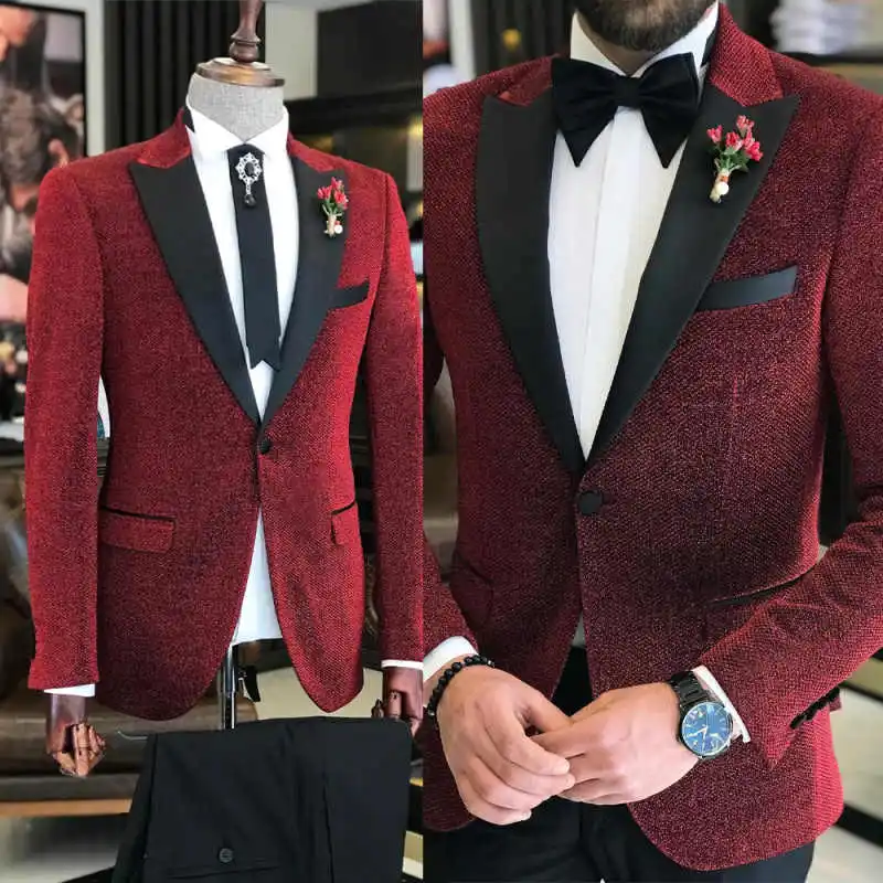 

Men Suits Customized 2 Pieces One Button Peaked Lapel Groom Wedding Tuxedos Classic Fit Formal Party Jacket