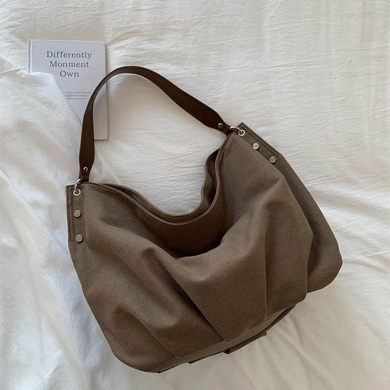 

Холщовая большая сумка в стиле ретро, легкая роскошная стильная сумка на плечо большой вместимости, модная сумка для пельменей, простые повседневные сумки для пригородных поездок
