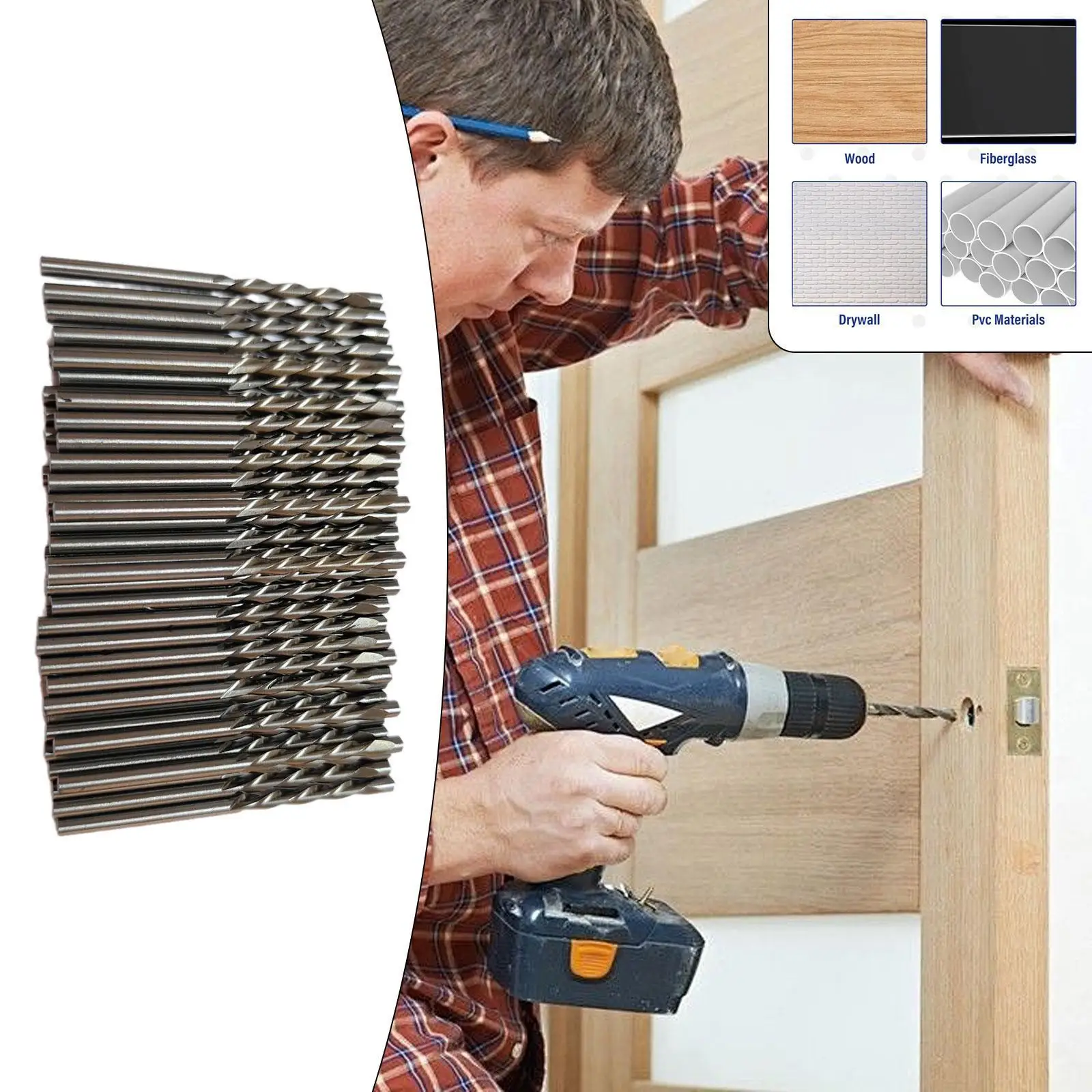 50Pcs 1/8 inch 2.35 in Length for Power Tools Professional 3/4 inch Cutting Depth Guide Point Cutting Bits Drywall Cutting Tools
