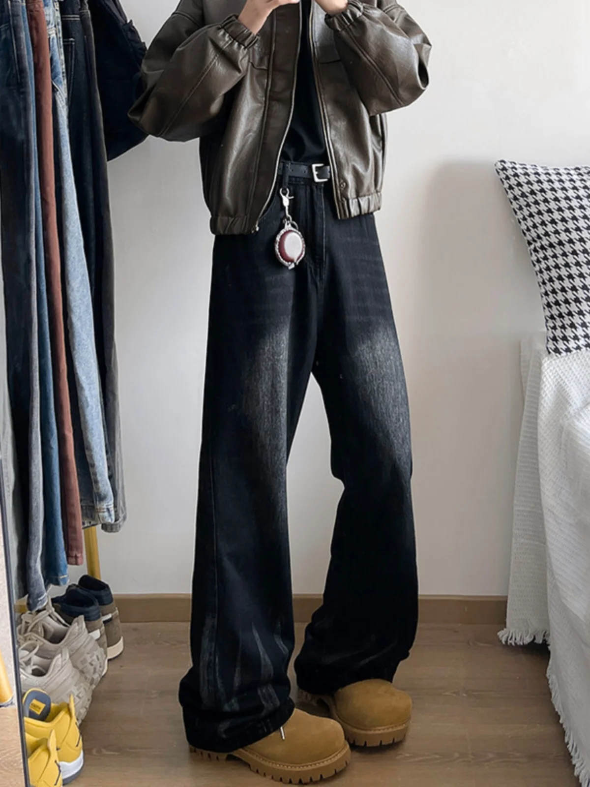 

Мужские джинсы Waed Tie-Dye: модные, свободные, прямые, длинные брюки для осени и зимы, стиль Cleanfit Bell Bot