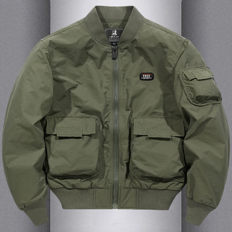 

Мужская куртка-пилот весенне-осенняя, легкая, в бейсбольном стиле, с множеством карманов, свободного кроя, модная повседневная верхняя одежда