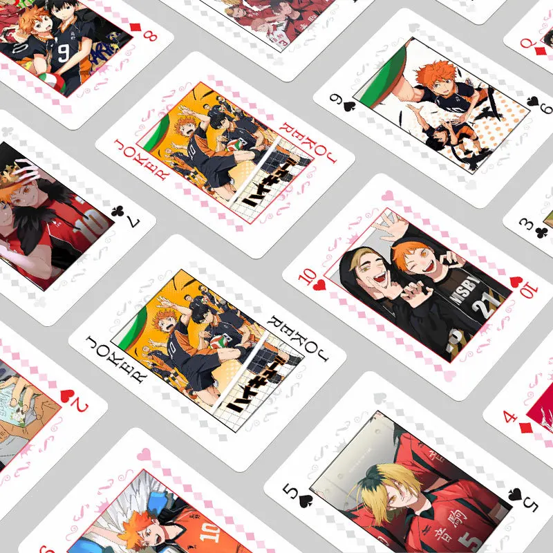 Anime poker brinquedo haikyuu cartas de jogo de tabuleiro hinata shyouyou kageyama tobio cosplay capa dura presente de coleção
