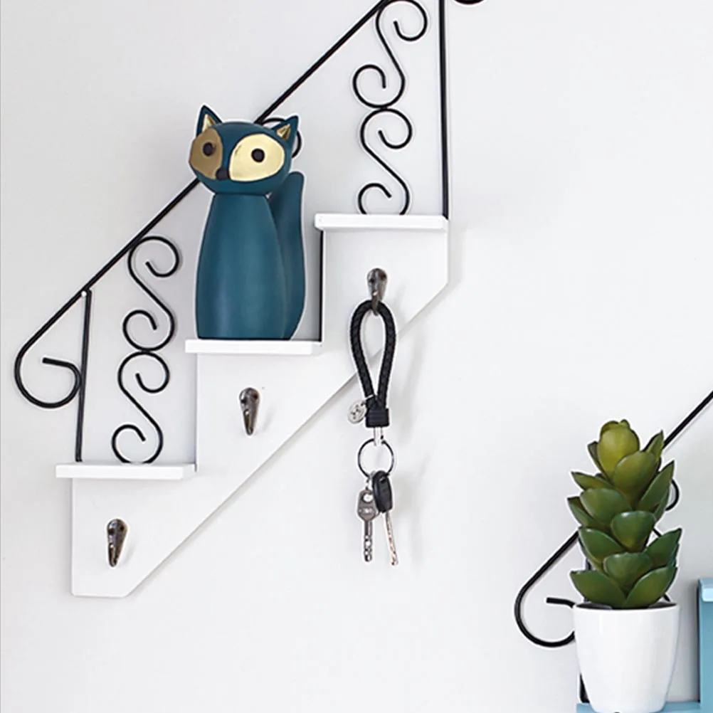 

Wall Storage Shelf Punch Free Stair Plant White Metal Iron Hanging Rack Lightweight Sturdy Suitable Bedroom Office