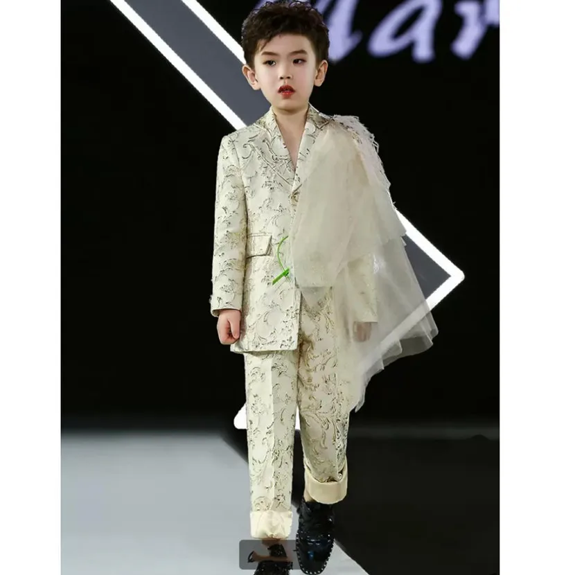 Vestito da passerella per ragazzi vestito per bambini 2023 New Flower Boy set Kids Performance Wedding Birthday Party abito da ballo formale A2168