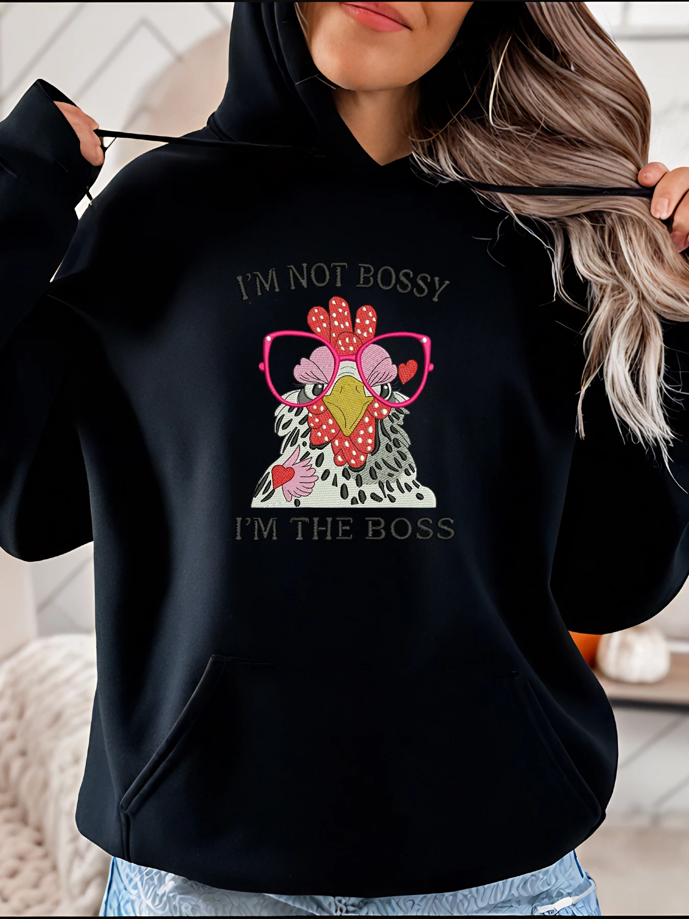 سترة نسائية بغطاء للرأس مطبوعة على شكل دجاجة أنا لست بوسي أنا البوس مضحك البلوز ملابس الشارع الشهير للنساء 280