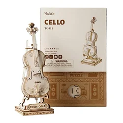 Robotime DIY Cello Model Kits Wood Craft Building Kits 3D Wooden Puzzle Toy  to Build Brain Teaser Toys for Girls