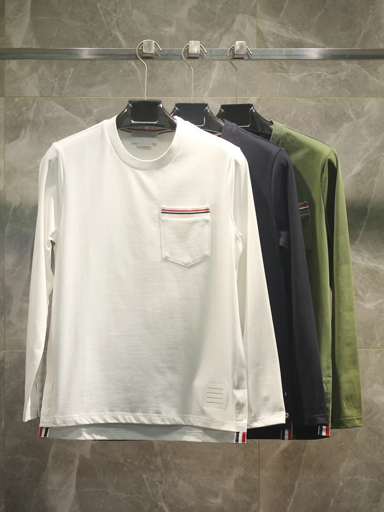 

High-End Pure Cotton Long Sve T-irt Spring Autumn New Sle ex Basic irt Faionable Urban Casual round Ne Top