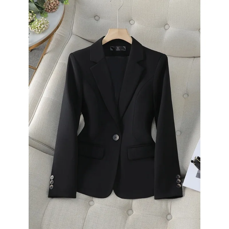 Blazer en Coton Trempé à Manches sulfpour Femme, Vêtement de Bureau Formel, Couleur Unie, Marron, Noir, pour Automne et Printemps