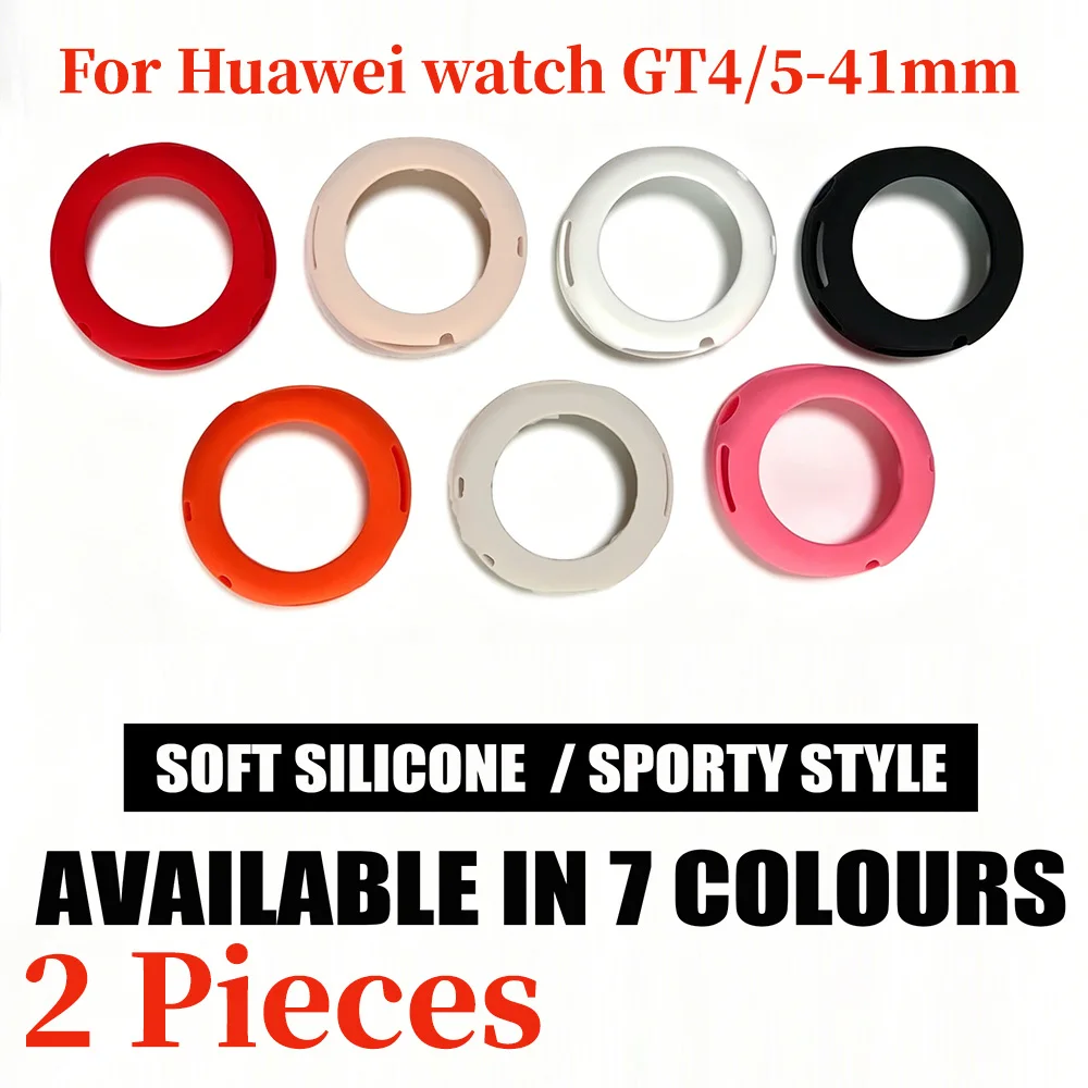 2 Pieces Soft Silicone Protective Case For Huawei Watch GT4/5 41mm,Shockproof Anti-Scratch Watch Frame Cover Protector Accessory