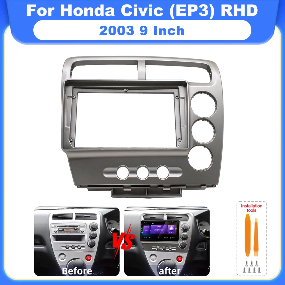 9 Inch Android Car Stereo Fascia Adapter Frame Installation Audio Panel Mount Kit Fit For Honda Civic (EP3) RHD 2003 Two Doors