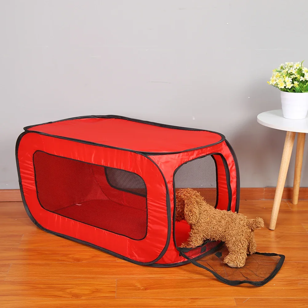 Portable Pet Tent Fence Playpen Folding Rectangular Bearing Shock Soft Not Hard Dog House Cage Puppy Kennel Black/Red 87x47x47cm