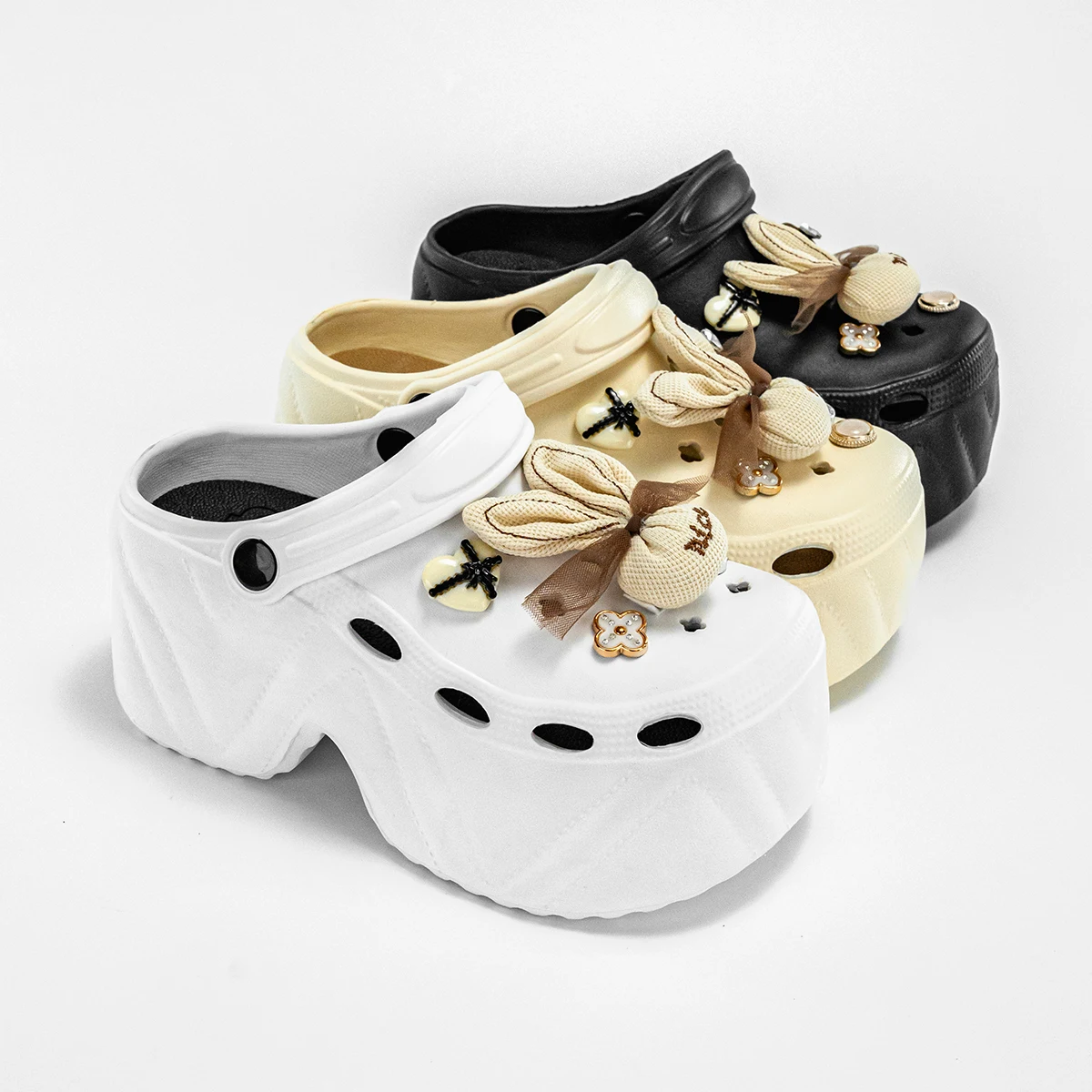 Summer New Cartoon Velvet Bow Rabbit Versatile Eva Clogs for Women, Outdoor Casual Slippers, Thick-Soled Non-Slip Height-Increasing Closed-Toe Sandals 8809 - view 5