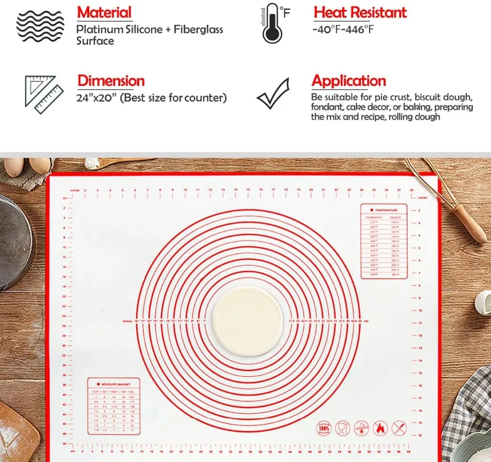 New Oversize 80/70/60cm Silicone Baking Mat Pastry Rolling Kneading Pad Kitchen Crepes Pizza Dough Non-stick Pan Pastry Mat